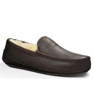 Ugg Brown Leather Ascot Moccasin Sheepskin Men’s Shoes Slippers  Loafers Size 18